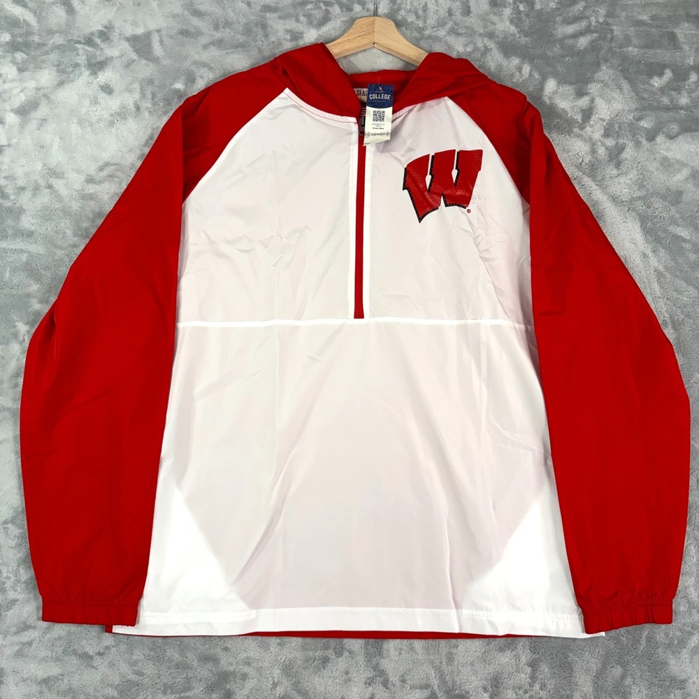 Wisconsin Badgers Full Zip Windbreaker Jacket Mens Large White Red NWT